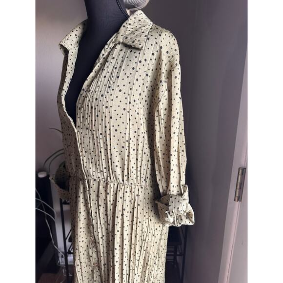 ZARA Polka Dot  collared Button-Front Shirt Dress – Long Sleeve Light Green Midi - Picture 4 of 10